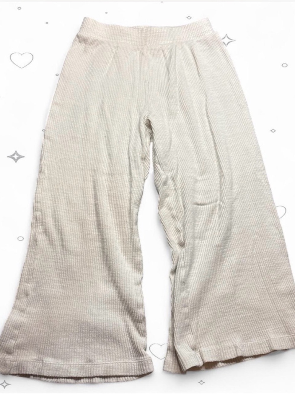 Little Co. Lauren Conrad Cream Ribbed Waffle Knit Wide Leg Pants 10 Flawed